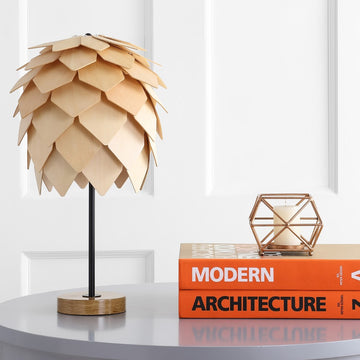 Simon 20.5" Pinecone Wood/Metal LED Table Lamp - JONATHAN Y